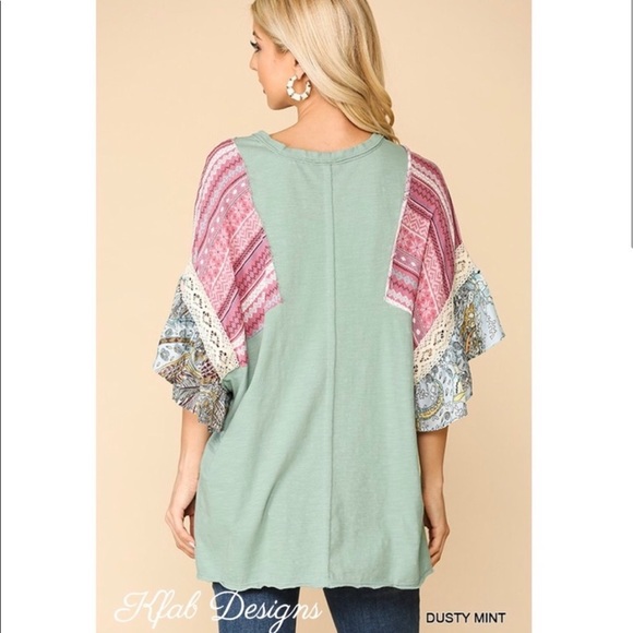 New! Sale 🔥  Beautiful V Neck Ruffled Patchwork Sleeve Top Soft - Picture 3 of 6
